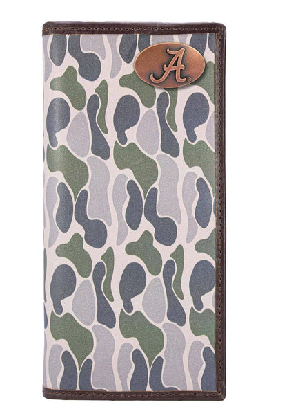 Alabama Crimson Tide Men's Secretary Old School Camo Leather Wallet.: Green/Gray Camo