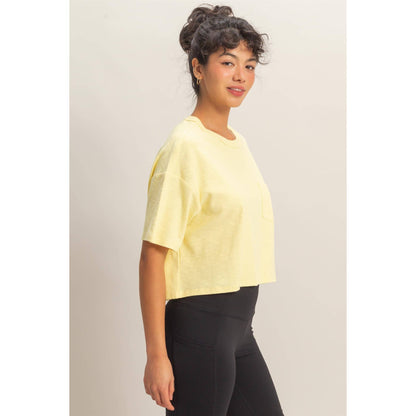 Boxy Crew Neck Top With Pocket: PALE YELLOW