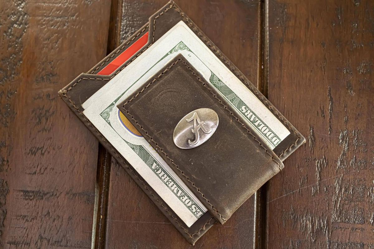 Alabama Crimson Tide  Magnetic Front Pocket Leather Wallet.: UGA Crazyhorse