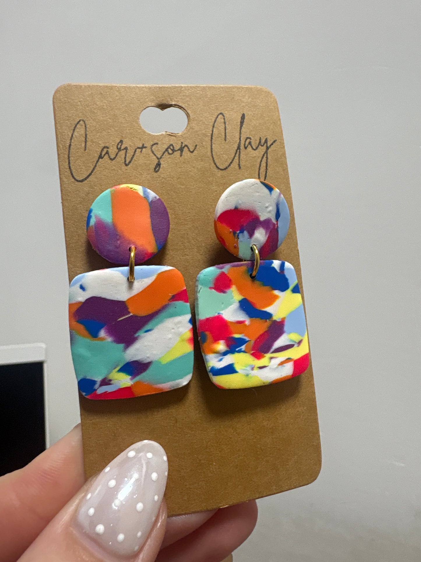 Car+son Clay rainbow square/circle earrings