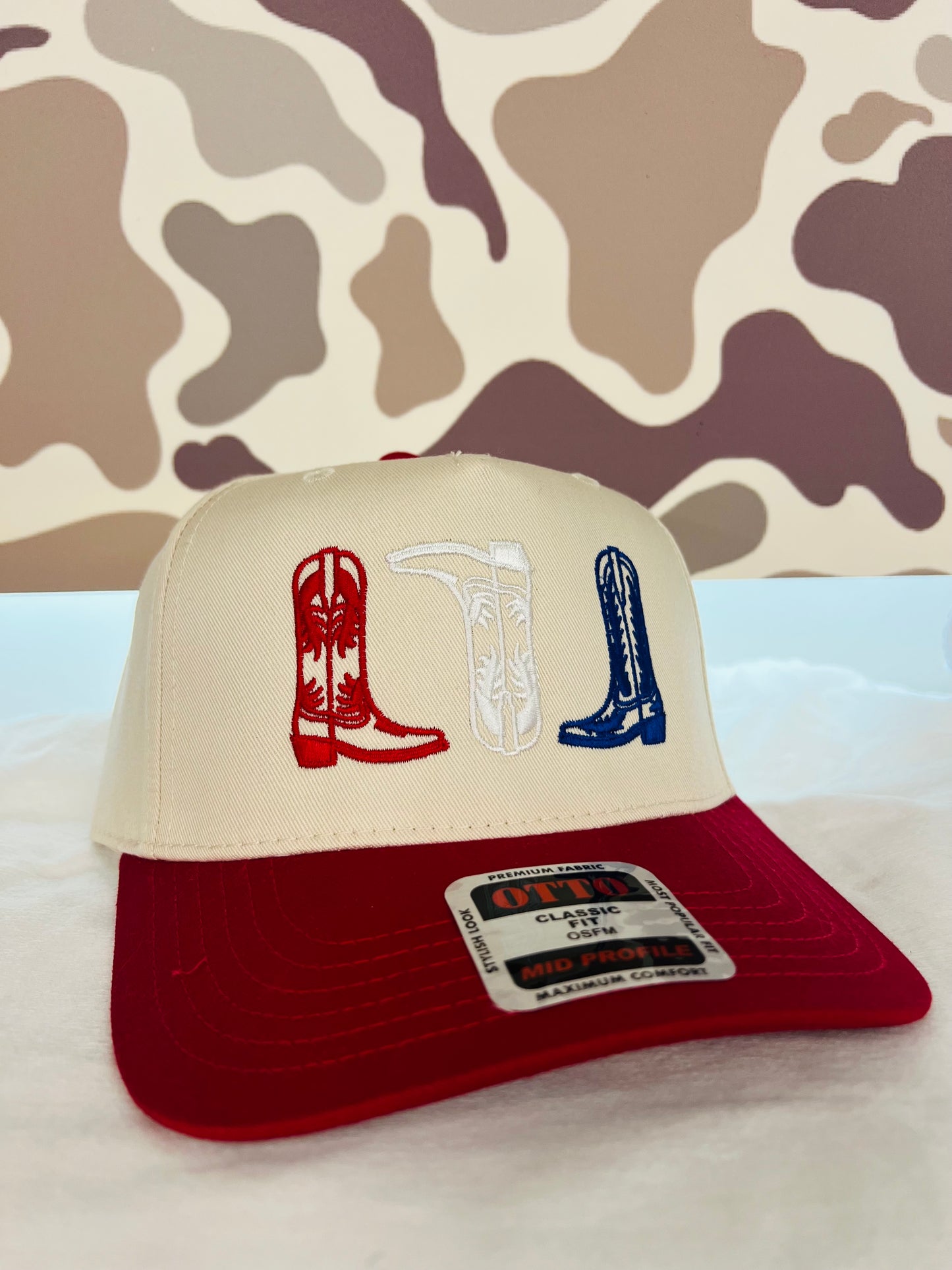 MHC Boots Trucker Hat: Red/Natural Otto