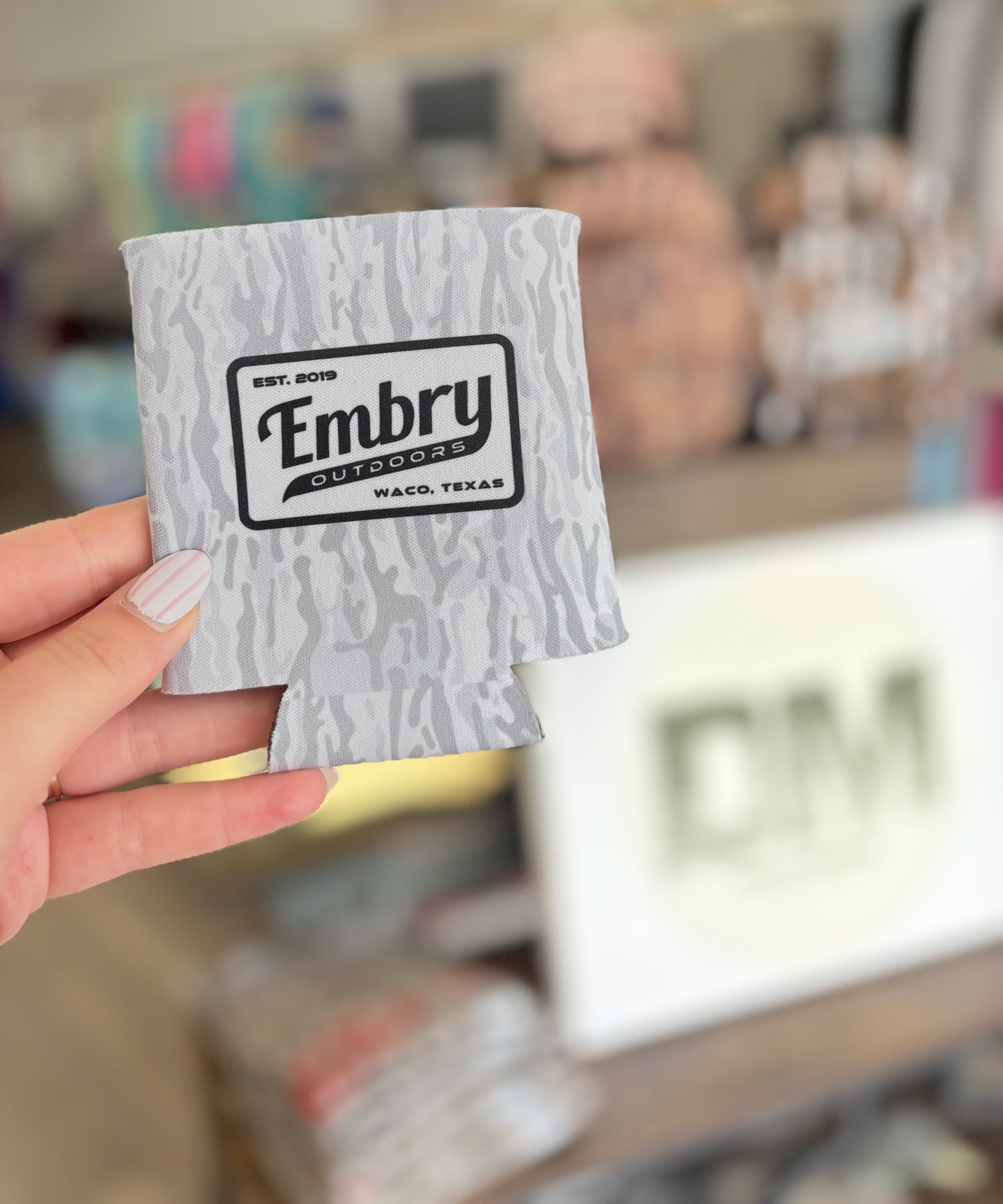 Embry Outdoors White Ranch Camo Koozie