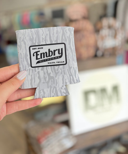 Embry Outdoors White Ranch Camo Koozie