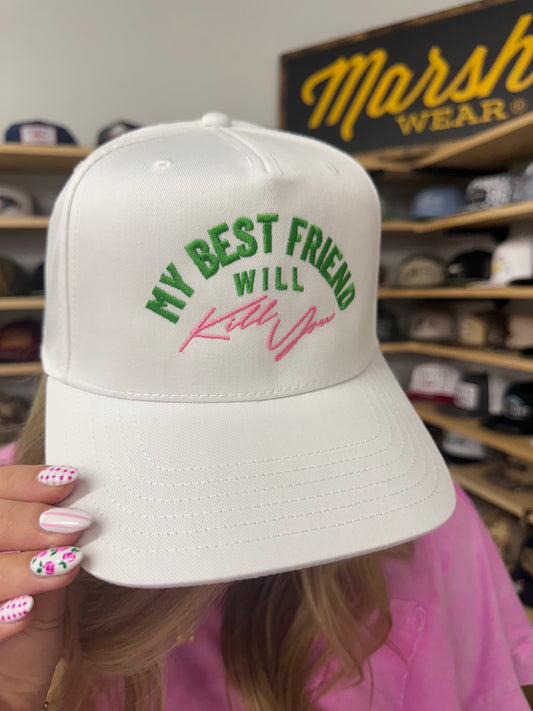 My Best Friend Will Kill You Cooter Connoisseur Trucker Hat: Retro White