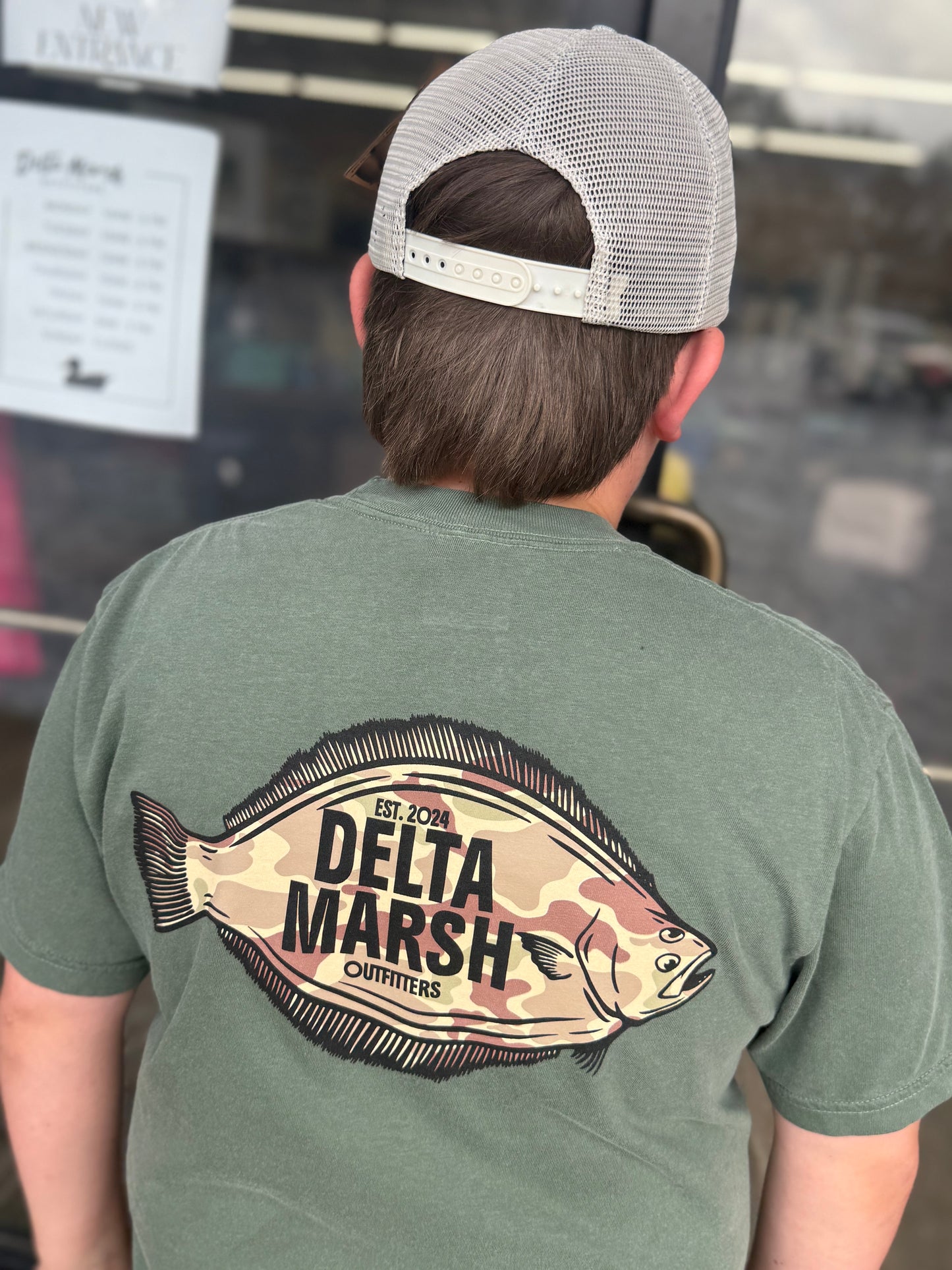 Delta Marsh Outfitters Tee - Let's Go Floundr'n - Moss