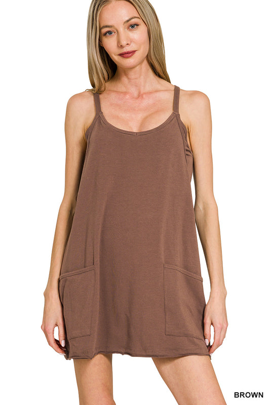 Mini Dress With Built-In Romper Liner - Brown - CS- 3405A5