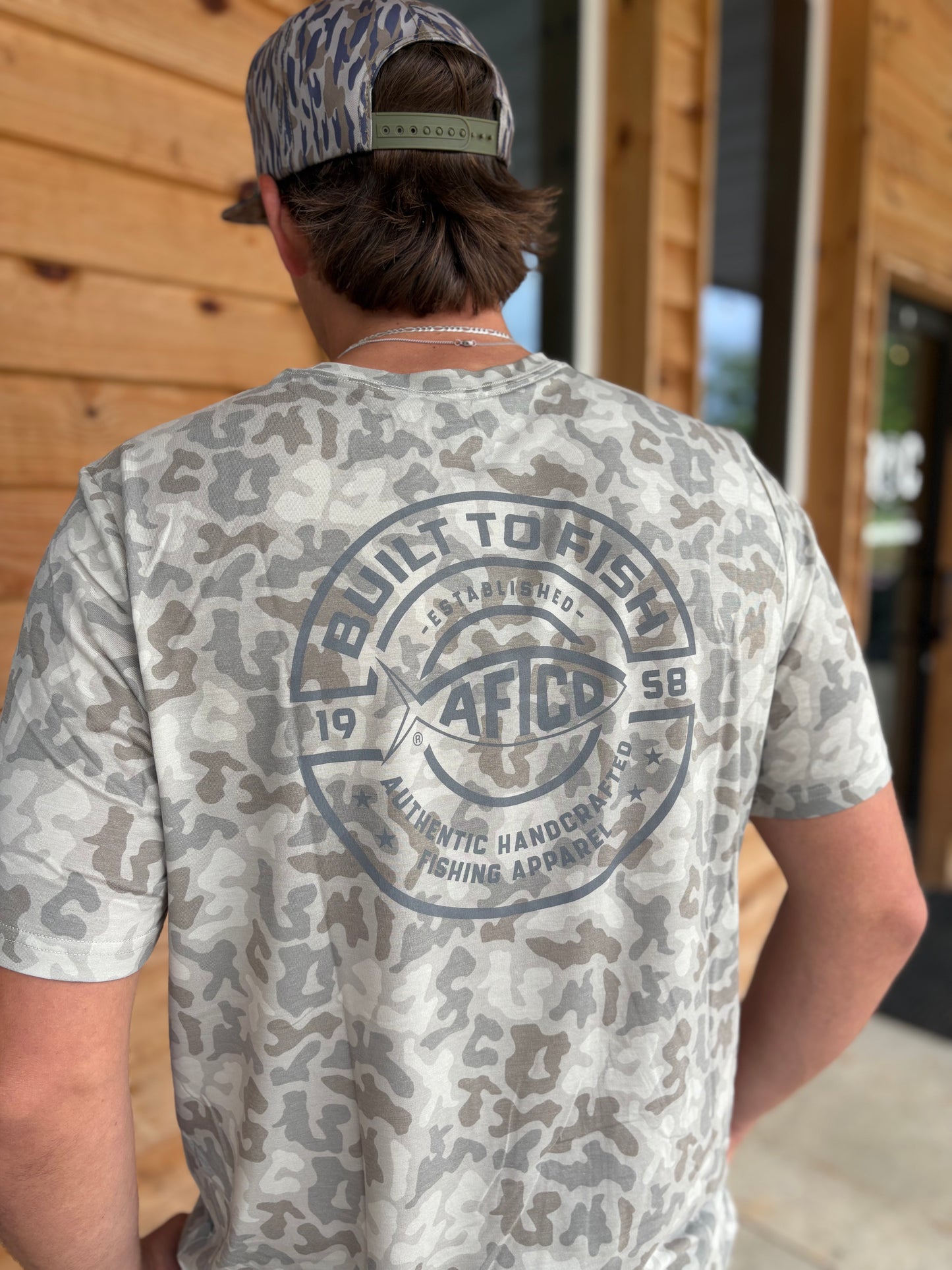 Aftco Ocean Bound SS Printed Performance Shirt- Sand Grouper Camo