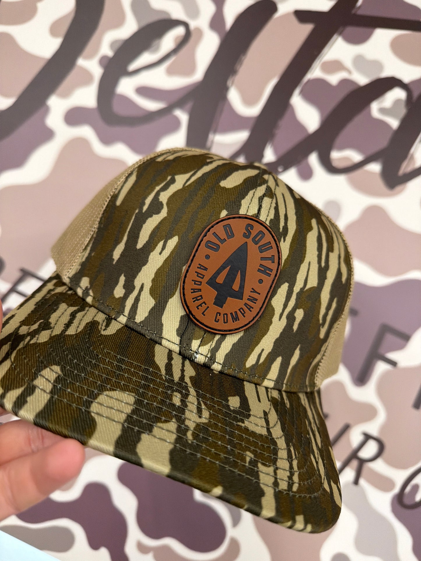 Old South Arrow Patch  - Trucker Hat - wood camo/Khaki