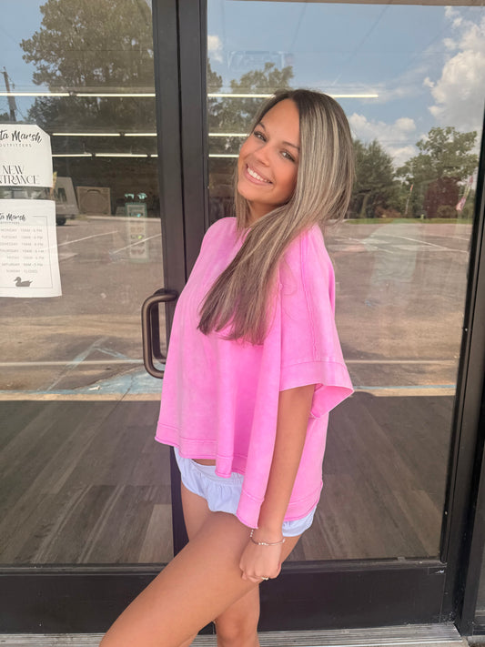 Halo Snow Washed Oversized Crop Box Tee - Pink- CTW- 3390A5