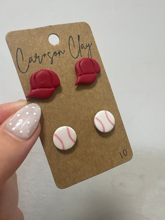 Car+son Clay Baseball Dual Studs- Red