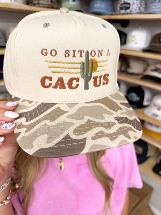 Go Sit On A Cactus Trucker Hat: Retro Field Camo/ Natural