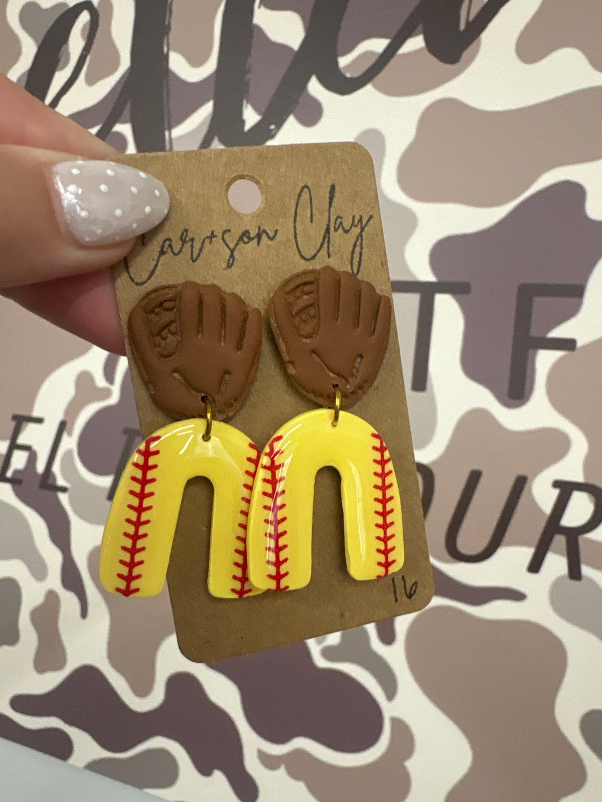 Car+son Clay softball gloves earrings
