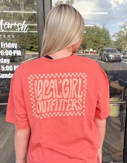 Local Girl Checkered Charm SS Tee - Bright Salmon
