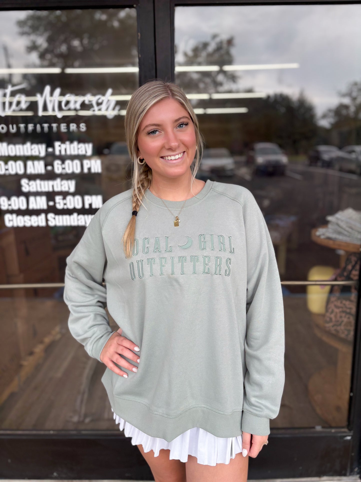 Local Girl Moon Cotton Crewneck - Sage