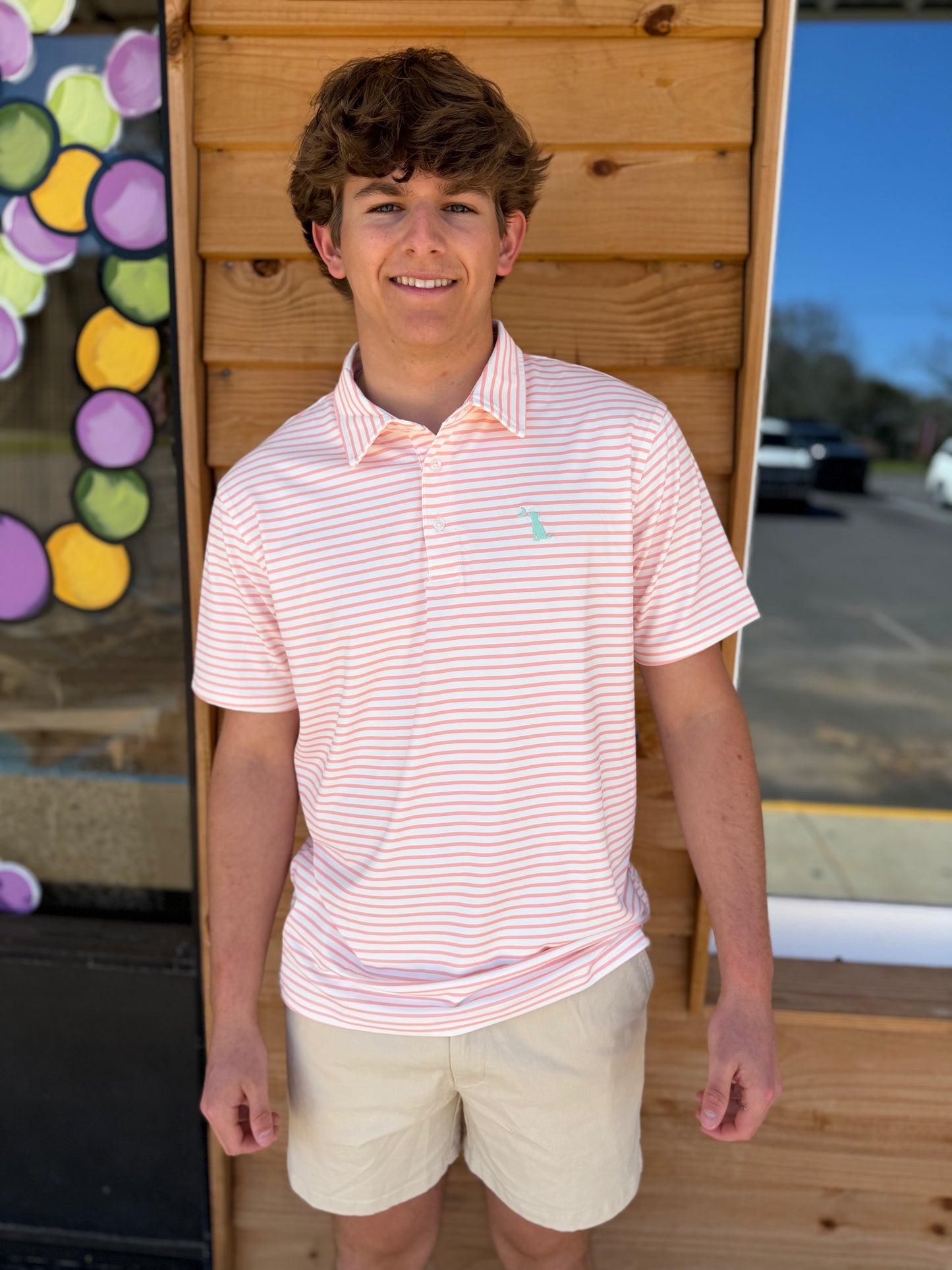 Local Boy Outfitters Edisto Polo - Peach/White