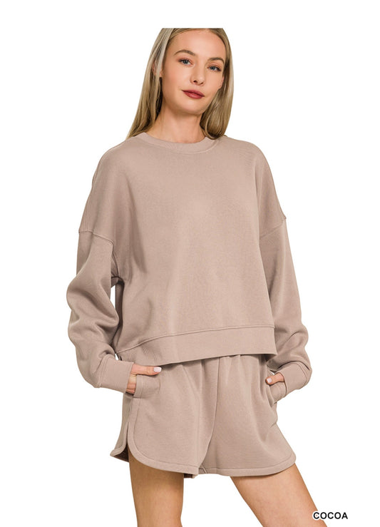 Fleece Long Sleeve Sweatshirts & Shorts Set - Cocoa - OTOP-4389