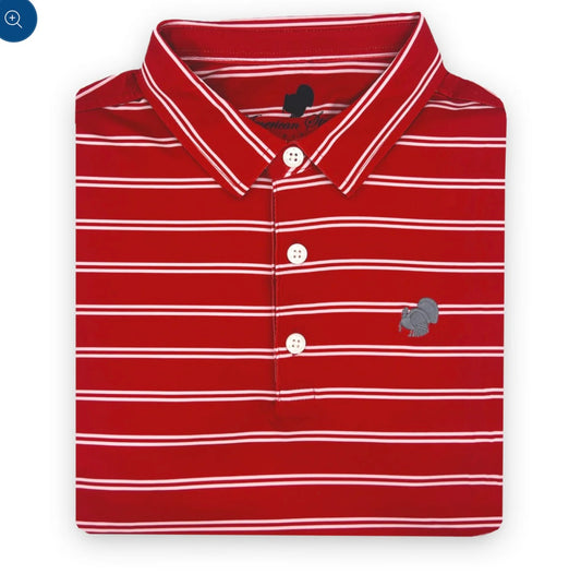 American Strutter Performance Polo - Crimson/White with Gray Embroidery