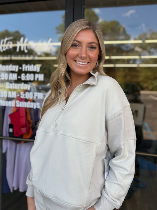 LG Velvet Fleece 1/4 Zip Jacket-Light Sand