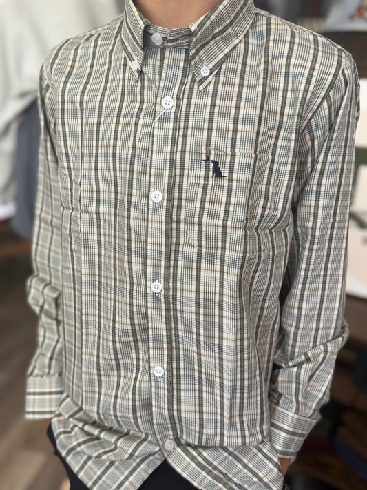 Youth Stamps Dress Shirt - Light Beige/Olive/Green