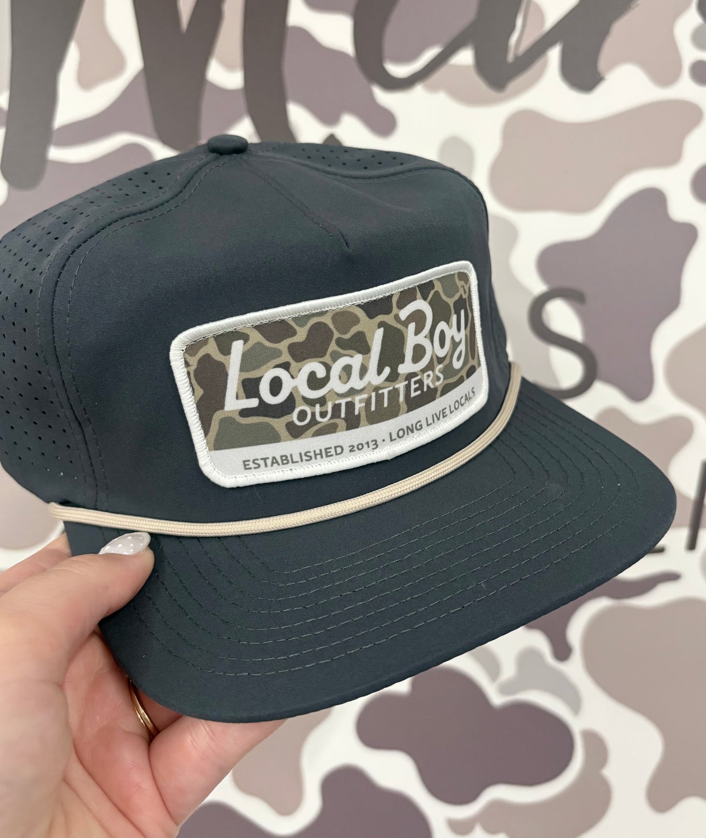 Local Boy Brush Camo Mark Perf LP Rope Hat- Charcoal