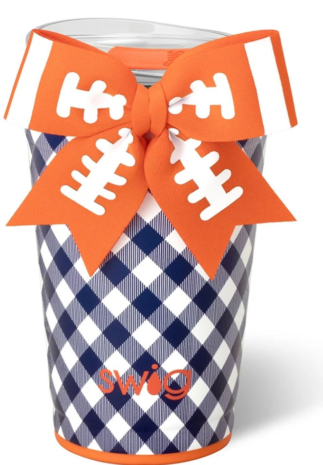 Swig Gameday Gingham Navy & Orange Party Cup 24 Ounce