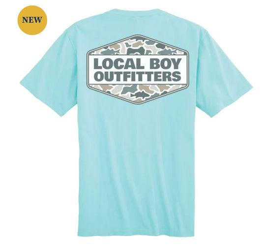 Local Boy Fish Camo Diamond Crest SS Tee - Aqua