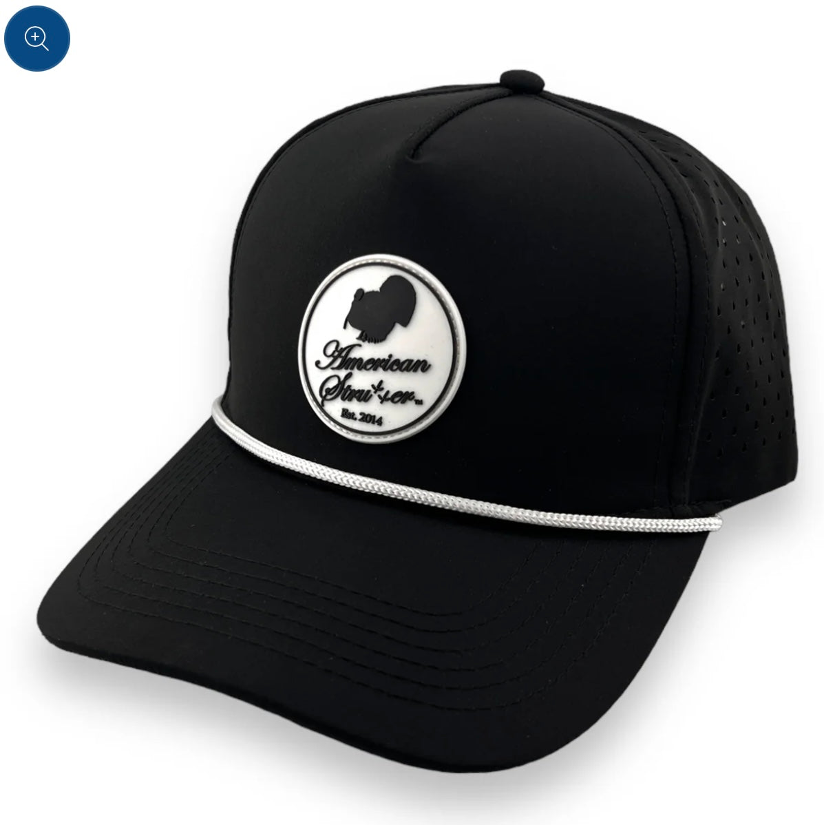 American Strutter Rubber Patch Rope Hat - Black with White Rope