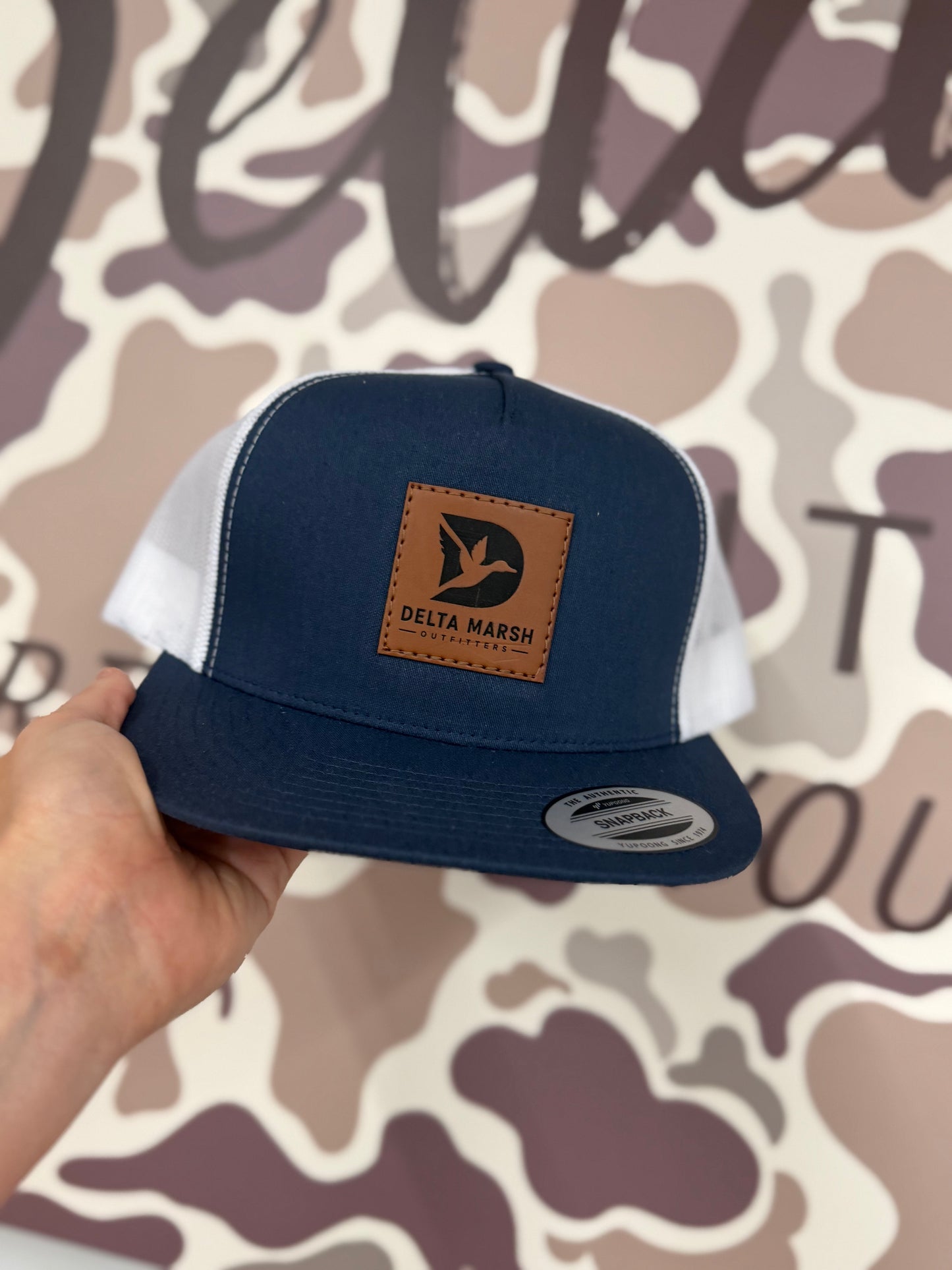 Delta Marsh Flying Duck Leather Small Patch - Yupoong SnapBack - Navy/White