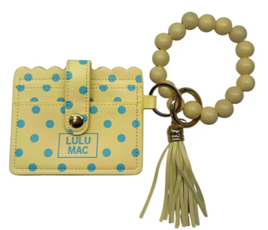 Lulu Mac BEADED WRISTLET ID WALLET Yellow/Blue Dot