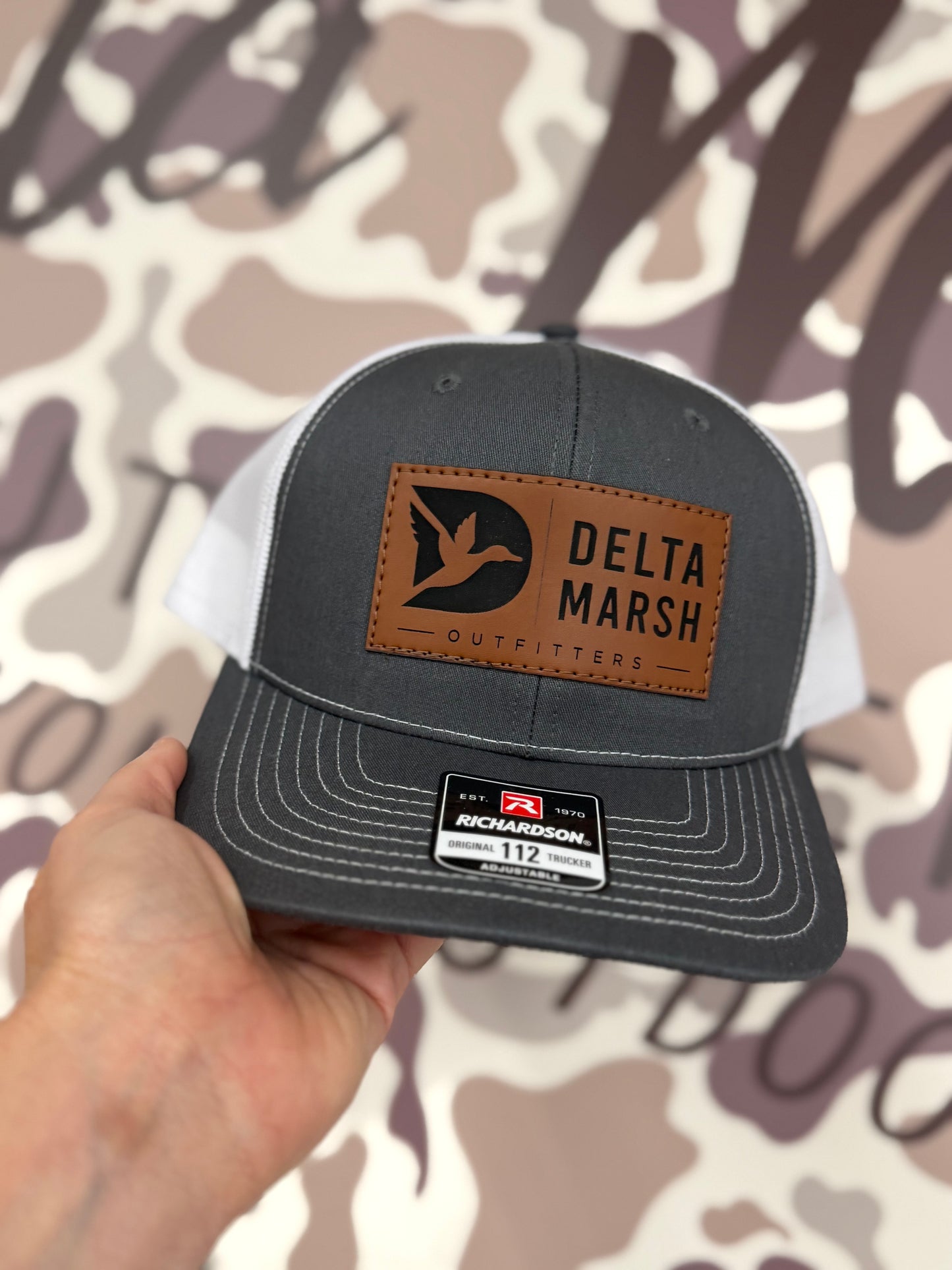 Delta Marsh Flying Duck Leather Large Patch - Richardson 112 - Charcoal/White