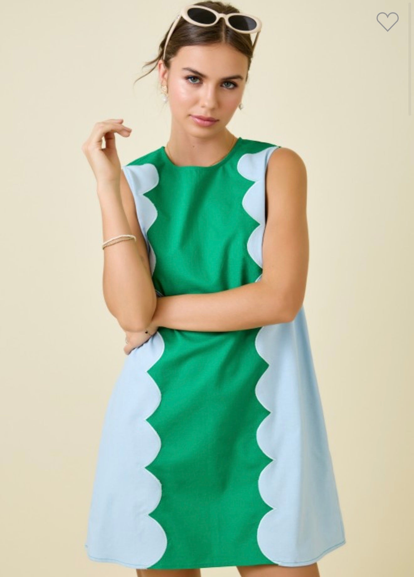 Cotton Blend Sleeveless Dress w/Scalloped Panels