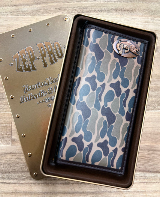 Bass Men's Secretary Old School Camo Leather Wallet.: Brown/Tan Camo