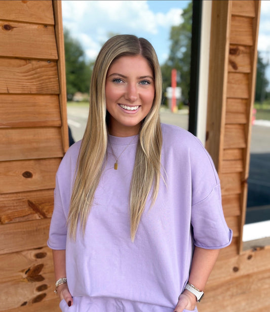Lulu Mac Short Sleeve Terry Cloth Top - Lavender
