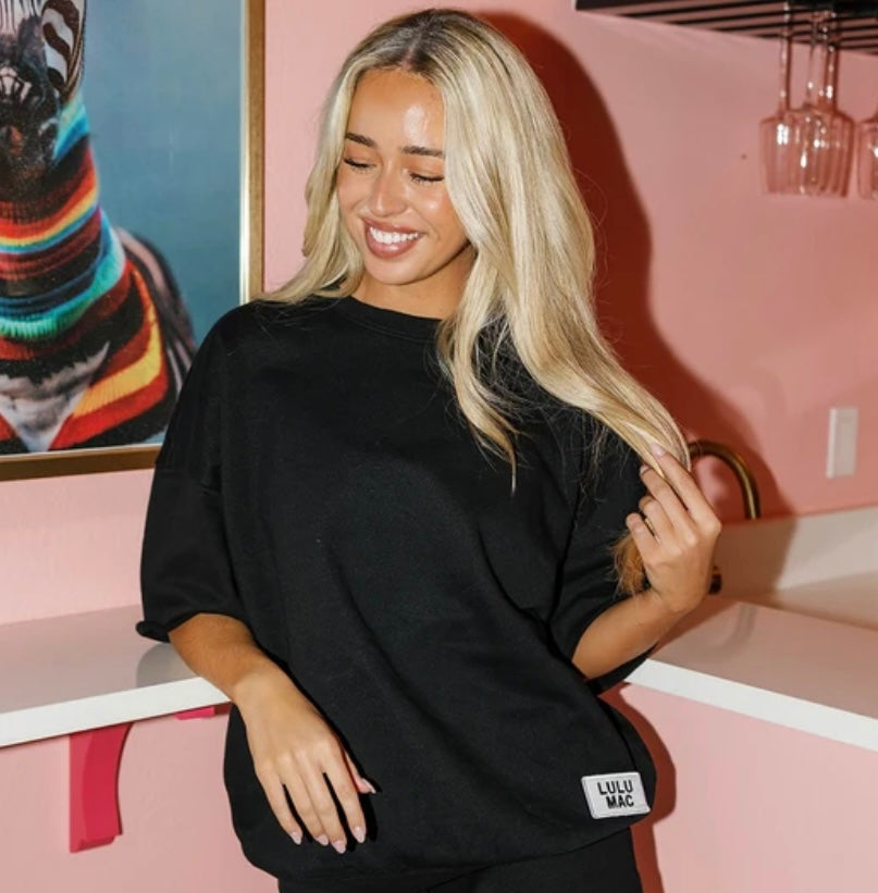 Lulu Mac Short Sleeve Terry Cloth Top - Black
