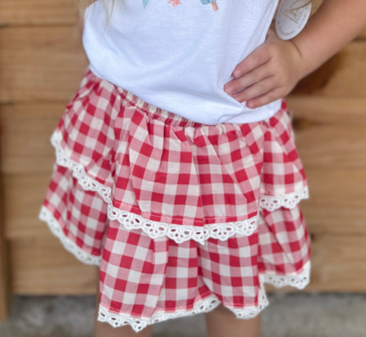 Red Gingham Skort - Kids Clothing - Spring Summer