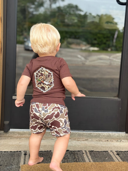 Brown camo duck top pocket shorts boys clothes