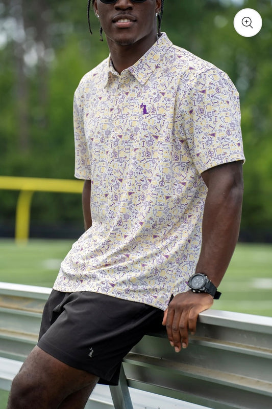 Local Boy Dirty Myrtle Polo - Collegiate Game Day - Yellow/Purple