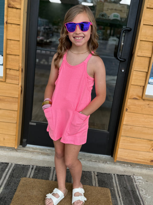 Relaxed Tank Dress with Built-In Romper Lining: Neon Pink