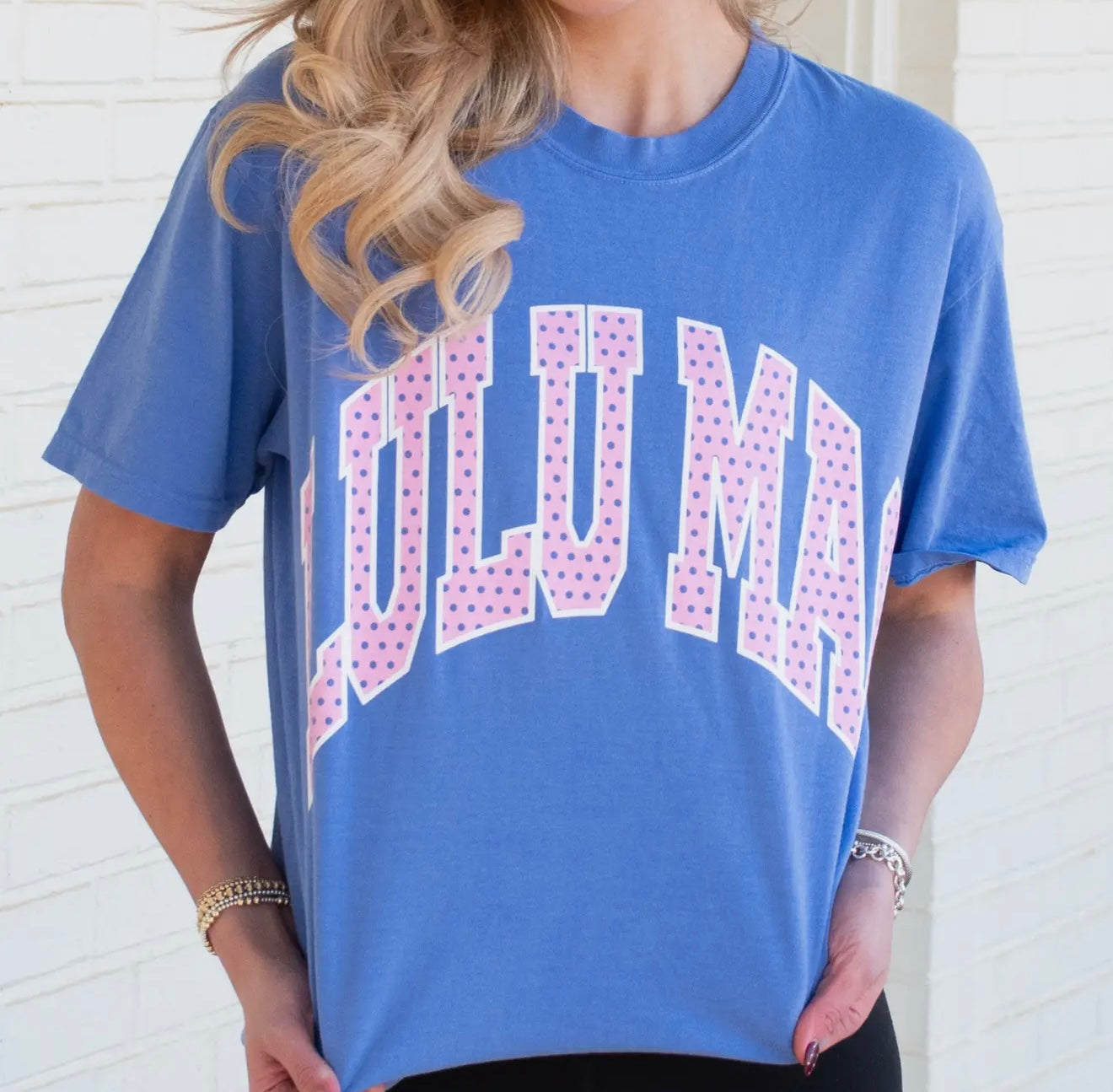 Lulu Mac ADULT Flo Blue COMFORT COLORS Polka Dot TEE