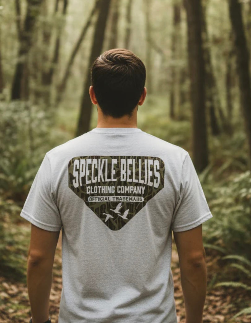 Speckle Bellies Camo Logo Pocket Tee - Ghost Grey