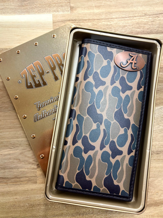 Alabama Crimson Tide Men's Secretary Old School Camo Leather Wallet.: Brown/Tan Camo