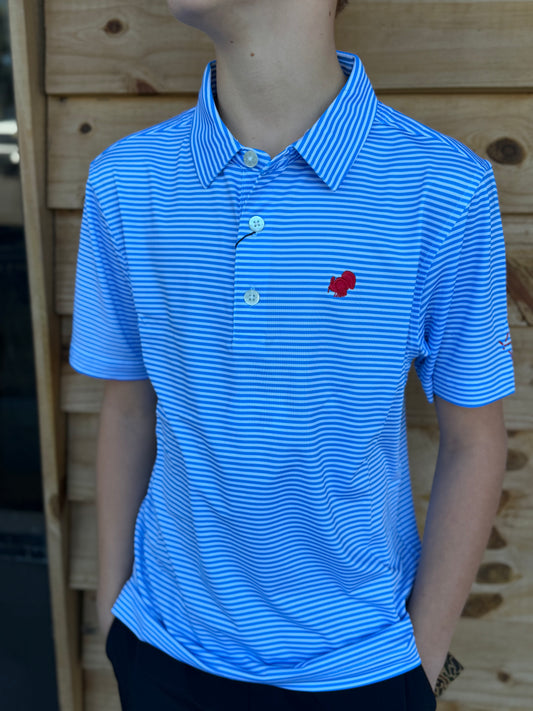 Youth American Strutter Performance Polo - Powder Blue/White