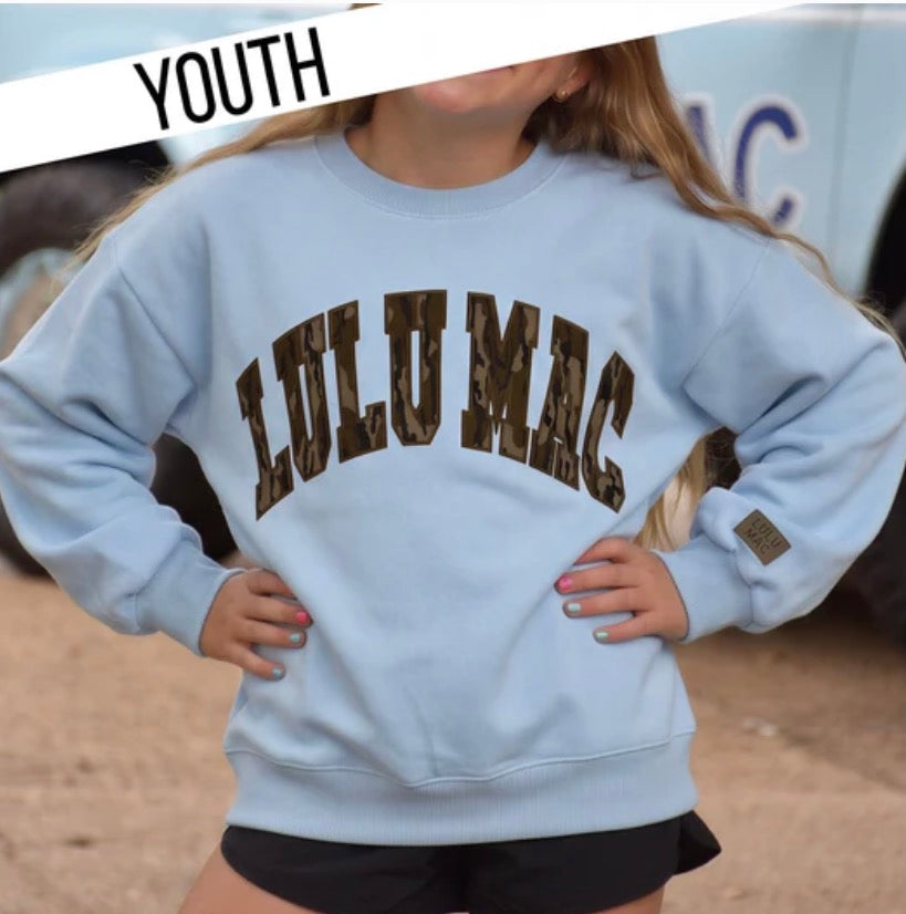 YOUTH MOSSY OAK BOTTOMLAND LULU MAC SWEATSHIRT- Light Blue
