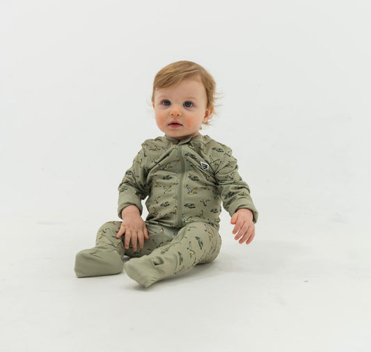 Burlebo - Baby Zip Up - Flying Ducks Green