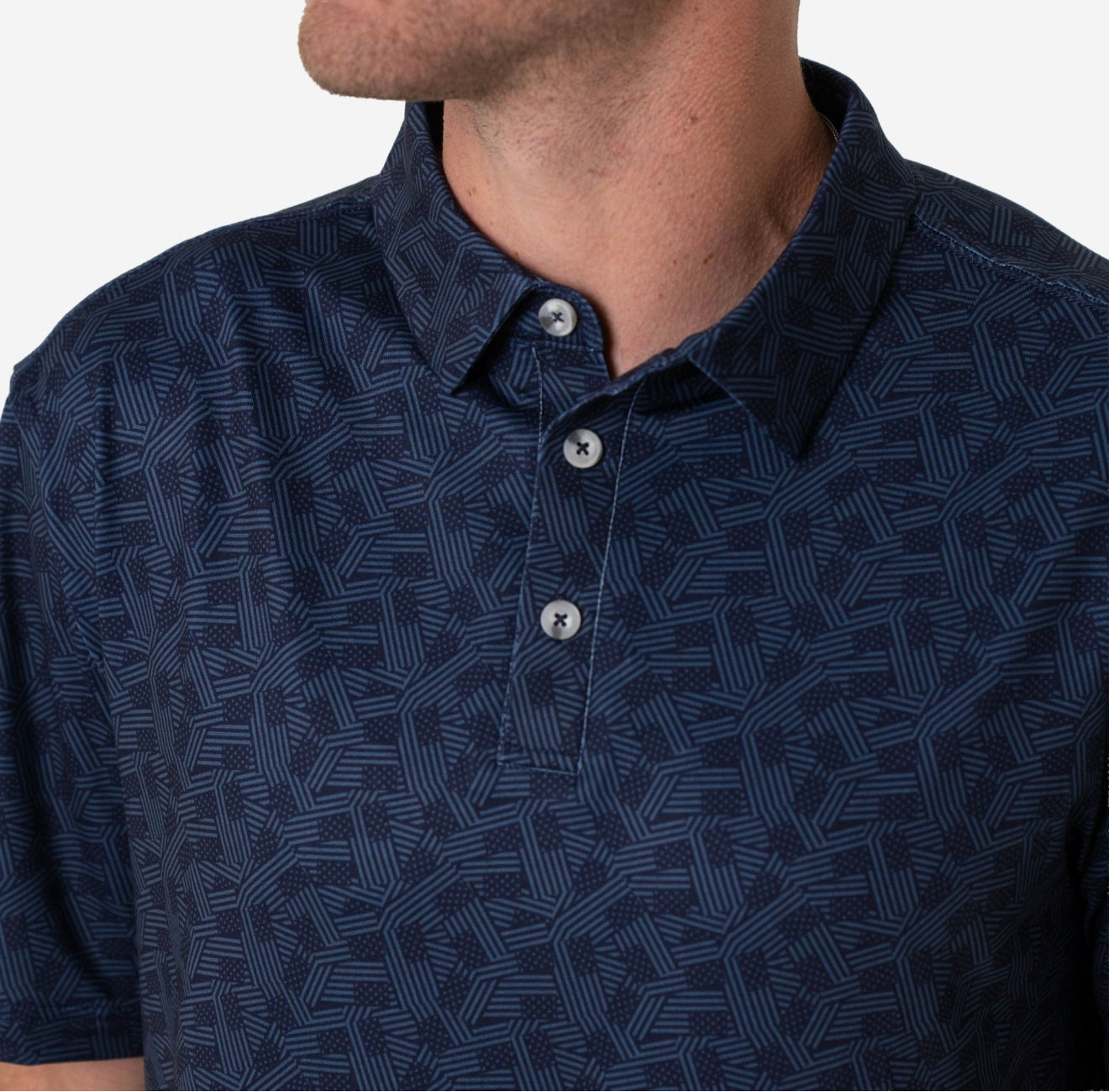 BURLEBO Navy Stars & Stripes Performance Polo