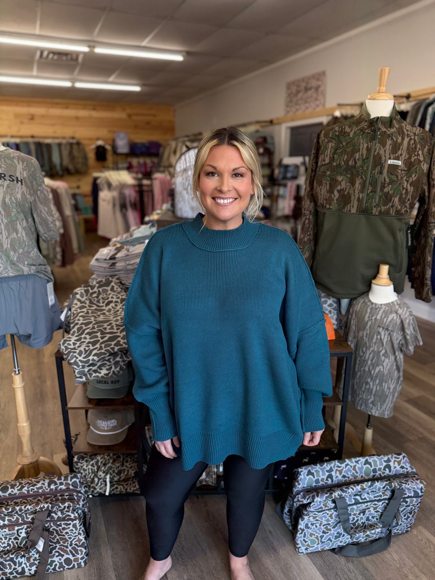 Side Slit Oversized Sweater - Teal