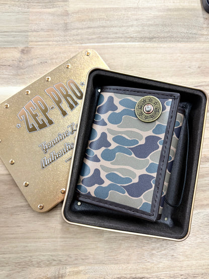 Shotshell Men's Trifold Old School Camo Leather Wallet.: Brown/Tan Camp