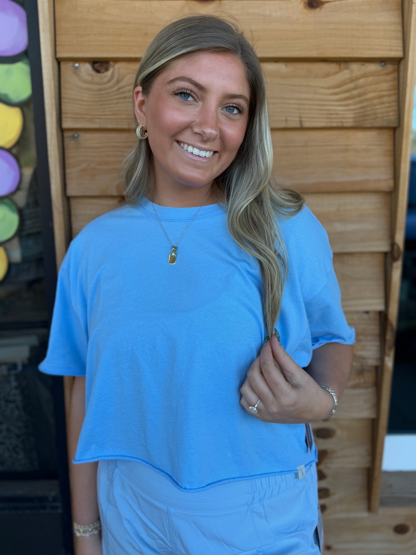 Local Girl Boxy Crop SS Tee - Periwinkle