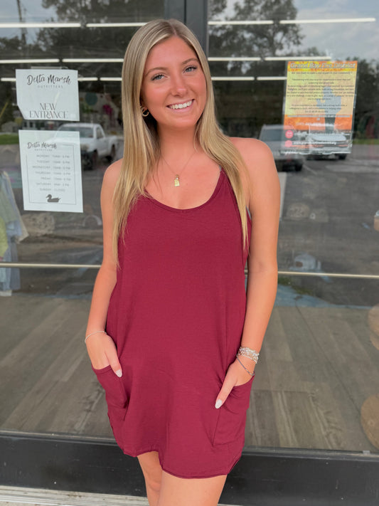 Mini Dress With Built-In Romper Liner - Cabernet - CS- 3405A5