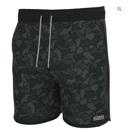 Local Boy Wando Swim Trunks - Black Saltwater Camo